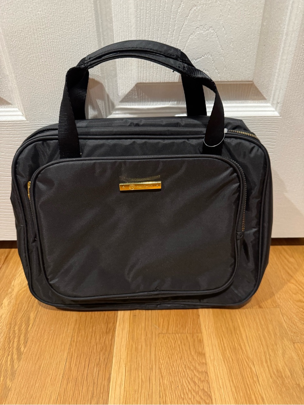 Joy Mangano Black Toiletry Travel Bag with Gold Accent